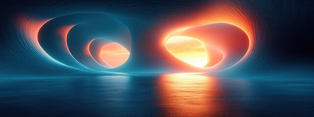 Aufkleber - Futuristic Zigzag Design with Glowing Cyan Lines for Modern Wallpaper