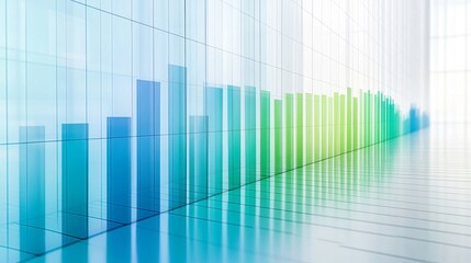 Leinwandbilder - A row of vertical bars in a gradient from blue to green, symbolizing financial performance over time, with a subtle grid background for a professional look