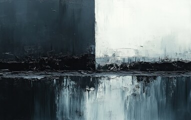Poster - Abstract Expressionism Black and White Background with Thick Textured Brush Strokes in Oil Paint