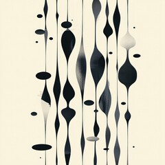 Poster - Minimalist Abstract Black Shapes on Cream Background Vertical Pattern
