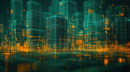 Poster - Futuristic Cityscape Digital Wireframe Architecture Design