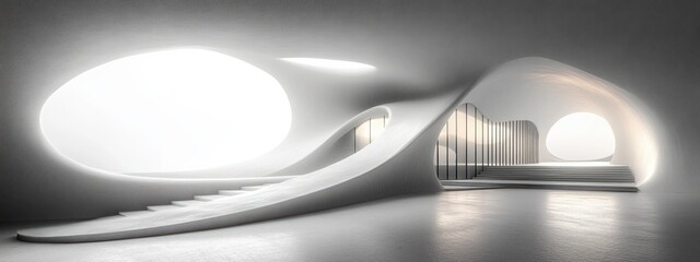 Poster - Minimalist White Curves Architectural Design Natural Light Abstract Background