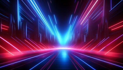 Poster - A vibrant, futuristic scene featuring glowing blue and red neon lights, creating a dynamic sense of movement through a dark setting.