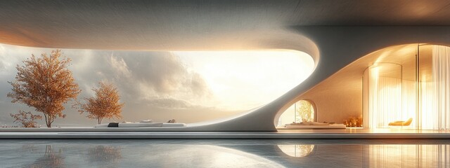 Leinwandbilder - Futuristic Minimalist Architectural Interior with Soft Natural Light and Smooth White Curves