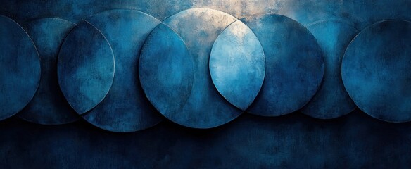 Poster - Abstract Geometric Composition with Overlapping Blue Circles and Textured Grunge Background