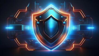 Poster - A vibrant digital shield design with glowing edges, symbolizing protection and security in a modern, tech-inspired aesthetic.
