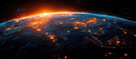 Aufkleber - Futuristic Digital Globe of Asia with Cyberpunk Network and Sunset Illumination