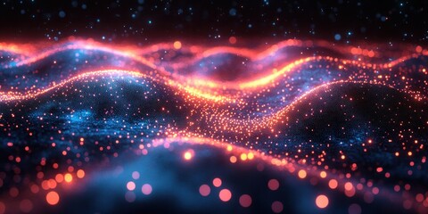 Leinwandbilder - Futuristic Geometric Network Illustration with Neon Colors and Dynamic Depth in Digital Cyberspace