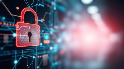 Wall Mural - A digital lock and data network, overlaid, symbolized by robust security, soft focus, hazy background, adorable and charming features, cinematic haze