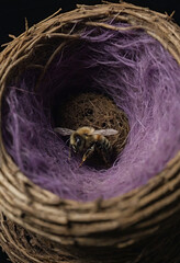 Bee in a purple nest macro