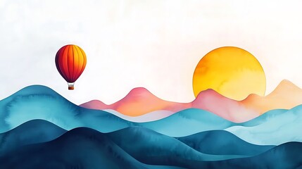 Poster - An amazing hot air balloon trip over stunning scenery with hues of dawn or sunset