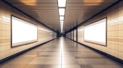 Canvas Print - Blank billboard in a subway station, a blank mockup for design with text space on a white background.