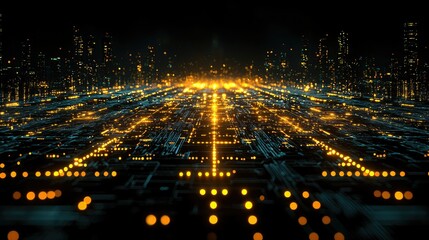 Poster - Futuristic Cityscape Illuminated By Circuitry Pathways