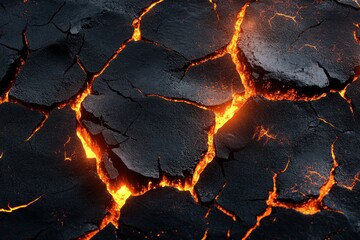 Wall Mural - Lava crack texture with breaks on a black volcanic surface. Great for dramatic and natural volcanic imagery.