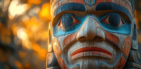 Wall Mural - Alaska Totem Pole Carvings in Ketchikan Town Vibrant Native Art Cruise Travel Autumn Destination