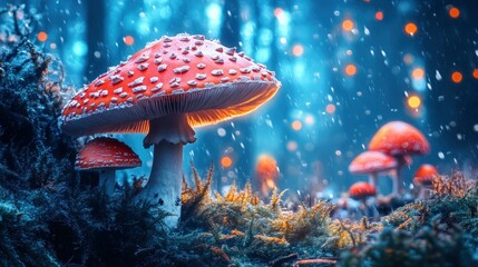 Wall Mural - Mushroom in the natural environment, wildlife, nature photo, detail, macro. Copy space.