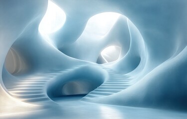 Aufkleber - Abstract Minimalist Curved Shapes Flowing White Art Background