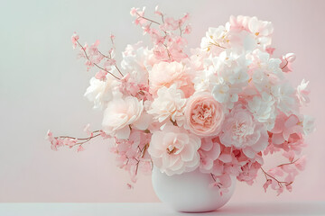 Wall Mural - Elegant pale pink floral arrangement on pastel background