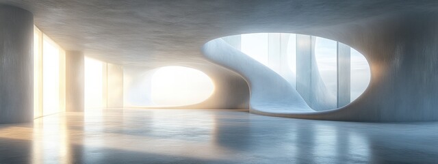 Aufkleber - Minimalist White Curved Interior with Natural Light Modern Architecture Design