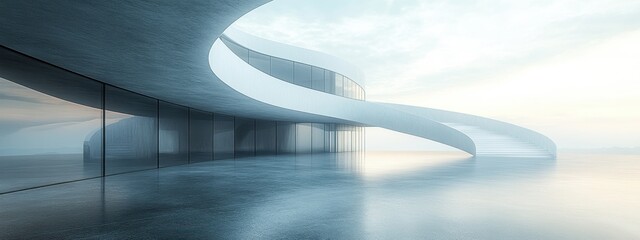 Aufkleber - Minimalist Architecture Design Curved White Walls Modern Interior Serenity