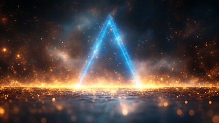 glowing triangular light beam above glittering surface