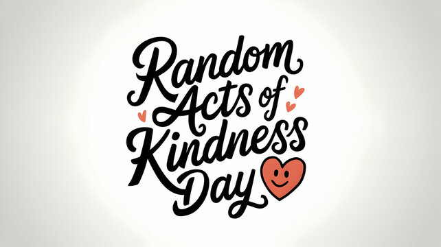 Random acts of kindness day hand-drawn calligraphy lettering. 17 February world altruistic holiday event greeting card decoration graphic element. Black words on white background