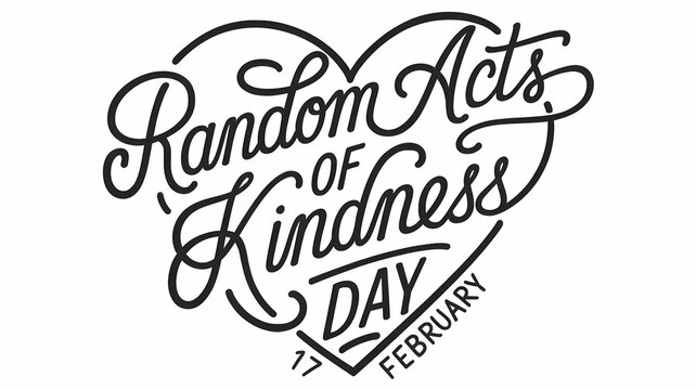 Random acts of kindness day hand-drawn calligraphy lettering. 17 February world altruistic holiday event greeting card decoration graphic element. Black words on white background