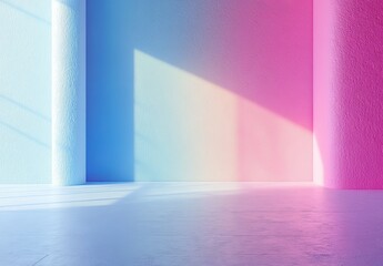 Poster - Pastel pink and blue room interior with sunlight.