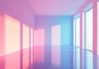 Poster - Pastel pink and blue room with sunlight and reflections.