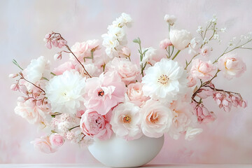 Wall Mural - Elegant pale pink floral arrangement on pastel background