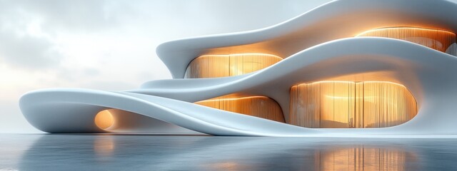 Aufkleber - Minimalist White Architectural Design Organic Shapes Fluid Curves Ambient Lighting