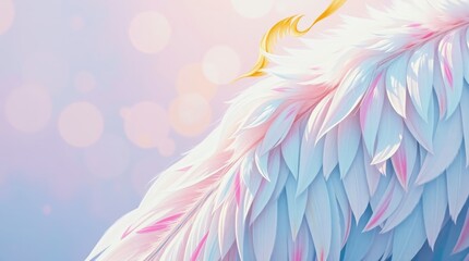 Wall Mural - ethereal angel wings, soft pastel colors, delicate feathers, heavenly light, celestial glow, dreamy 