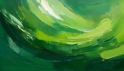 An abstract painting with a  emerald green color palette and a thick paintbrush technique, perfect for modern interior decor, art exhibitions, digital backgrounds, and creative branding.