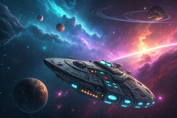 Wall Mural - spaceship and space, illustrations of science fiction in space