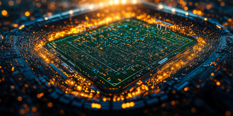 Poster - futuristic sports technology innovation featuring advanced chip integration in stadium