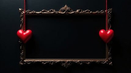 Ornate Frame with Hanging Hearts A Romantic, Elegant Composition for Valentine's Day or Anniversary Celebrations