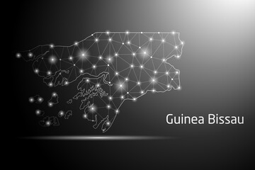 Wall Mural - Abstract Mash Line and Point Scales on The Dark Gradient Background With Map of Guinea Bissau. 3D Mesh Polygonal Network Connections. Vector illustration eps 10.	
