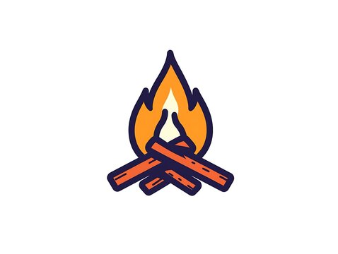 A simple line drawing of two sticks and a fire, with a white background. The artwork is in a logo style, featuring bold lines and a minimalistic design. 