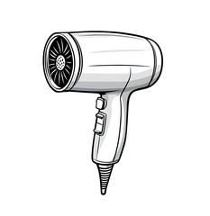 Fototapete - A simple, minimalist cartoon vector line art icon of an electric hair dryer with air coming out on a white background. 