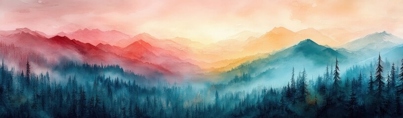 Aufkleber - Dreamy Pastel Watercolor Landscape Abstract with Soft Blending Shades of Pink Blue Green and Ethereal Lighting