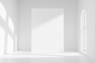 Poster - Bright and Spacious White Studio with Blank Wall Perfect for Displaying Artwork or Billboards in a Minimalist Interior Design Setting