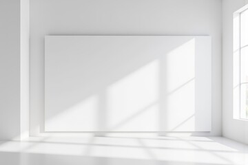 Poster - Minimalist Studio Space with Empty White Billboard for Creative Advertising or Artwork Display in Bright Natural Light