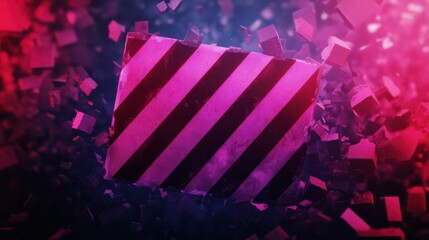 Poster - A vibrant, abstract design featuring a striped shape amidst colorful shards, evoking a sense of energy and movement.