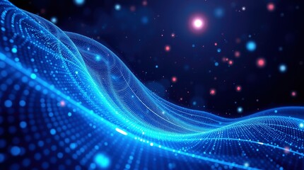 Wall Mural - a high-angle perspective vector illustration of an abstract digital wave of particles, futuristic po
