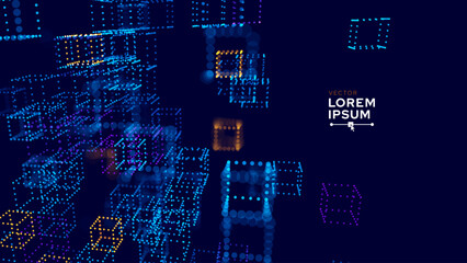 Leinwandbilder - Big Data 3D Digital Cubes Quantum Computer Server Concept Background. 3D Blockchain Cube Blocks Concept. Data Core Abstract Cubes. Artificial Intelligence Presentation Design. Vector Illustration.