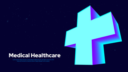 Aufkleber - 3D Blue Digital Plus Sign Background. Aid and Health Care for Hospital Emergency Banner. Medical Symbol of Emergency Help. 3D Math Plus Vector Illustration.