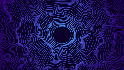 Aufkleber - Abstract Sound Wave Round Frame Background. Dynamic Music Wavy Lines Flow. Digital Equalizer. Round Sound Data Visualization. Abstract Vector Background.