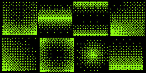 Poster - Abstract Y2K Green Pixel Gradation Dithering Halftone Fade Gradation Effect Graphic Design Elements Set. Bitmap Raster Dithering Transition Effect. Bold Brutalist Design. Vector Illustration.
