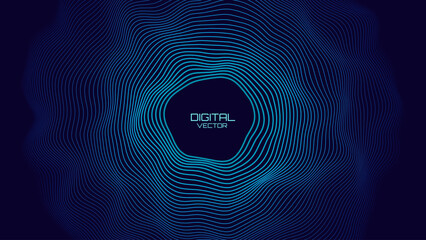 Aufkleber - Abstract Sound Wave Round Frame Background. Dynamic Music Wavy Lines Flow. Digital Equalizer. Round Sound Data Visualization. Abstract Vector Background.