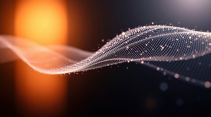 Sticker - abstract light waves, glowing particles, orange sphere, dark background, ethereal, dynamic flow, shi